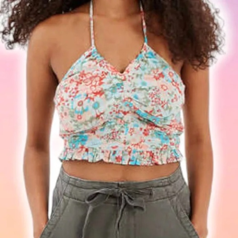 NWT American Eagle Floral Cropped Halter Top Size L